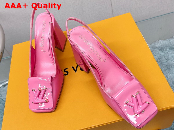 Louis Vuitton Shake Slingback Pump in Pink Patent Calf Leather V Shaped Block Heel 1AB0BV Replica