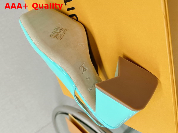 Louis Vuitton Shake Slingback Pump in Vert Deau Patent Calf Leather V Shaped Block Heel Replica