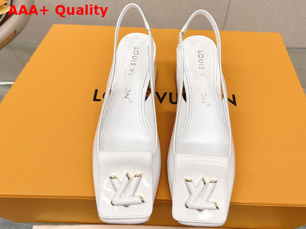 Louis Vuitton Shake Slingback Pump in White Patent Calf Leather Low Block Heel Replica