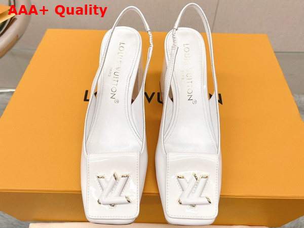 Louis Vuitton Shake Slingback Pump in White Patent Calf Leather V Shaped Block Heel 1AB0A7 Replica