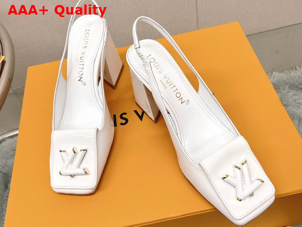 Louis Vuitton Shake Slingback Pump in White Patent Calf Leather V Shaped Block Heel 1AB0A7 Replica