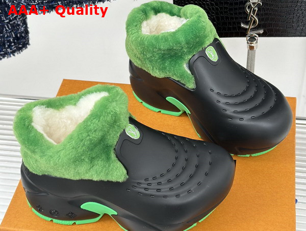 Louis Vuitton Shark Ankle Boot in Black Eva Rubber and Green Shearling Replica