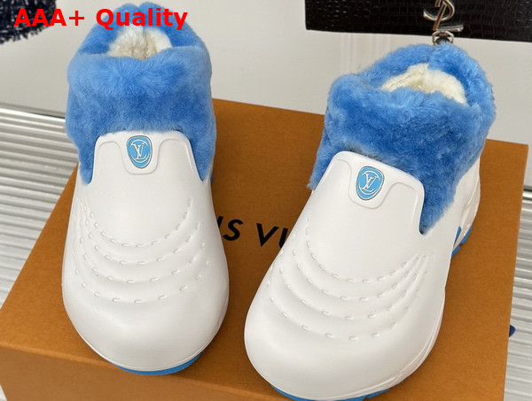 Louis Vuitton Shark Ankle Boot in White Eva Rubber and Blue Shearling Replica