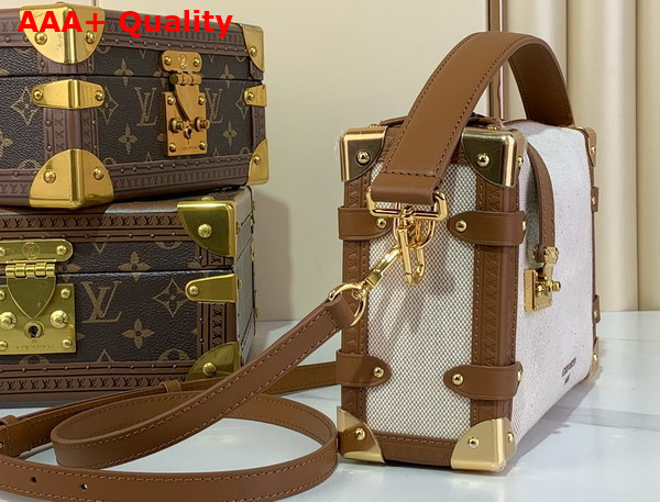 Louis Vuitton Side Trunk MM Ecru Cognac Cotton and Cowhide Leather M14411 Replica