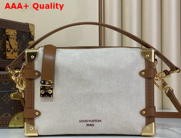 Louis Vuitton Side Trunk MM Ecru Cognac Cotton and Cowhide Leather M14411 Replica