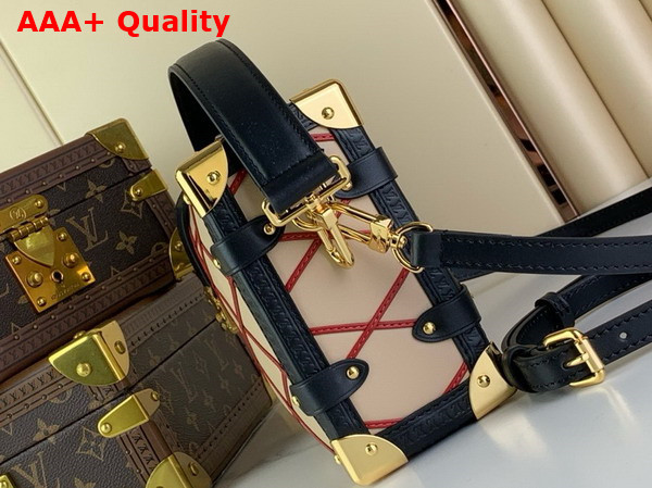 Louis Vuitton Side Trunk MM Handbag Malletage Lambskin Beige Red M24403 Replica