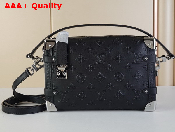 Louis Vuitton Side Trunk MM Handbag in Black Monogram Embossed Calf Leather Replica