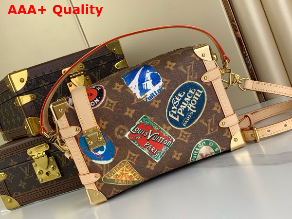 Louis Vuitton Side Trunk MM Handbag in Monogram Coated Canvas Decorated with Hotel Labels M47085 Replica