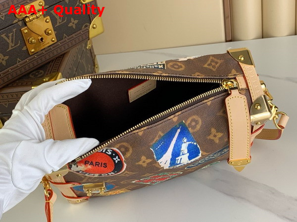 Louis Vuitton Side Trunk MM Handbag in Monogram Coated Canvas Decorated with Hotel Labels M47085 Replica