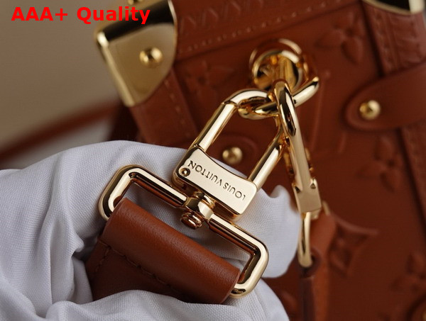Louis Vuitton Side Trunk MM Handbag in Tan Monogram Embossed Calf Leather Replica