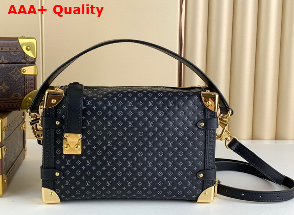 Louis Vuitton Side Trunk in Black Calfskin with a Nano Version of the Monogram Embossed Into the Leather Replica