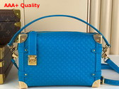 Louis Vuitton Side Trunk in Sky Blue Calfskin with a Nano Version of the Monogram Embossed Into the Leather Replica