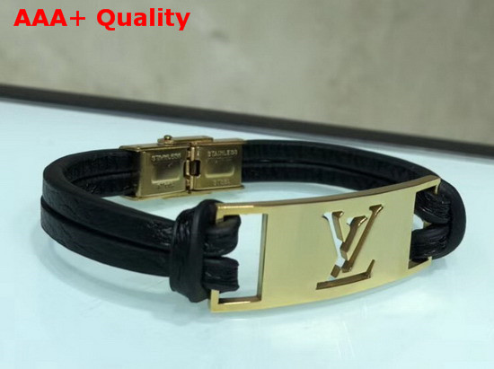 Louis Vuitton Sign it Bracelet Black Calf Leather with Gold Buckle Replica