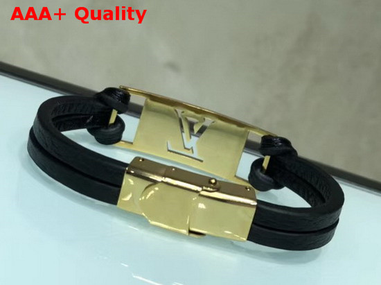 Louis Vuitton Sign it Bracelet Black Calf Leather with Gold Buckle Replica