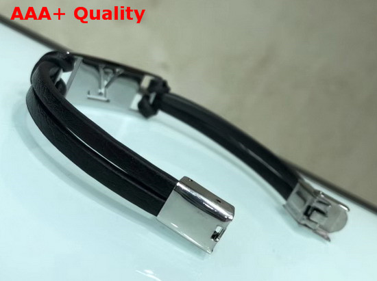 Louis Vuitton Sign it Bracelet Black Calf Leather with Silver Buckle Replica