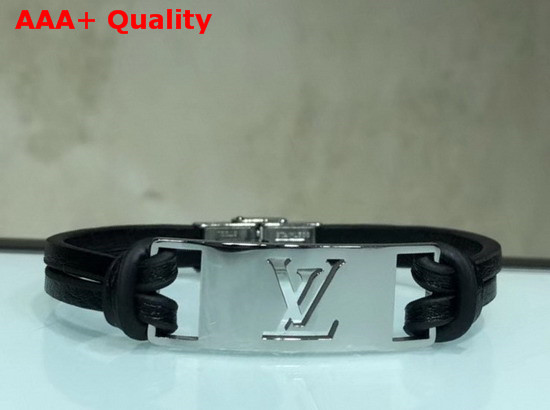 Louis Vuitton Sign it Bracelet Black Calf Leather with Silver Buckle Replica
