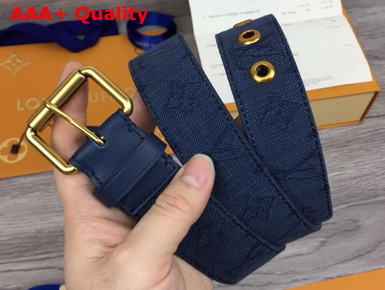 Louis Vuitton Signature 35mm Belt Navy Blue Monogram Printed Washed Denim M0175T Replica