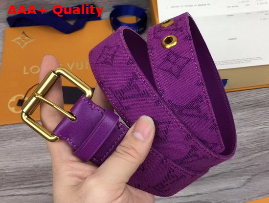 Louis Vuitton Signature 35mm Belt Purple Monogram Printed Washed Denim M0177T Replica
