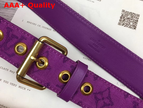 Louis Vuitton Signature 35mm Belt Purple Monogram Printed Washed Denim M0177T Replica