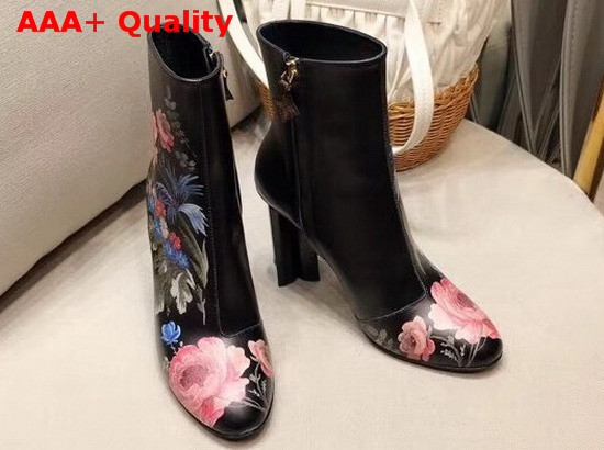 Louis Vuitton Silhouette Ankle Boot in Black with Printed Floral Replica