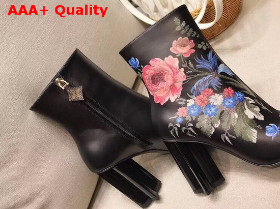 Louis Vuitton Silhouette Ankle Boot in Black with Printed Floral Replica
