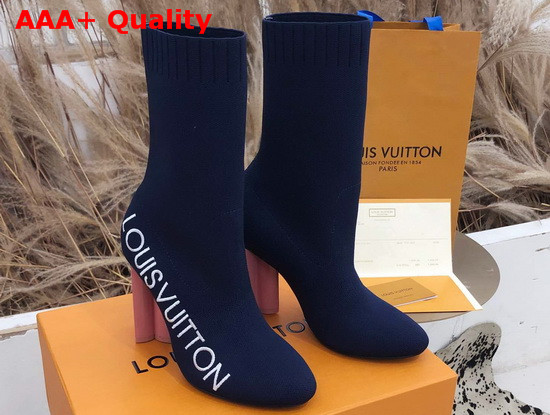 Louis Vuitton Silhouette Ankle Boot in Blue Stretch Textile with Embroidered Louis Vuitton Logo Replica