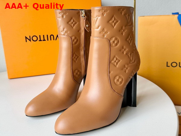 Louis Vuitton Silhouette Ankle Boot in Camel Monogram Debossed Calf Leather Replica