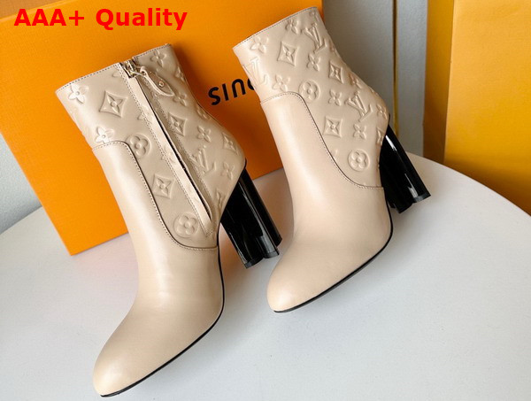 Louis Vuitton Silhouette Ankle Boot in Cream Monogram Debossed Calf Leather Replica