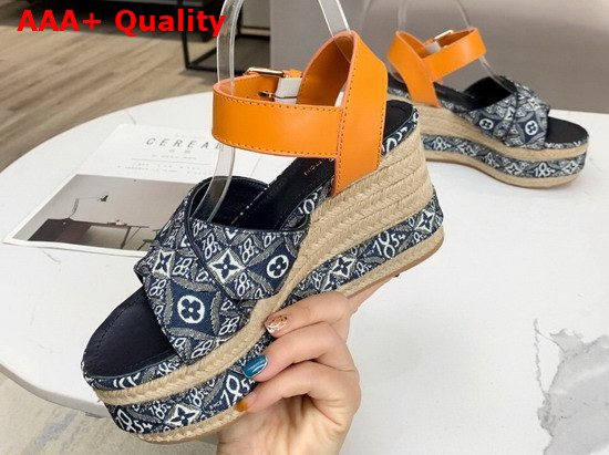 Louis Vuitton Since 1854 Boundary Wedge Sandal Blue 1A8N9N Replica