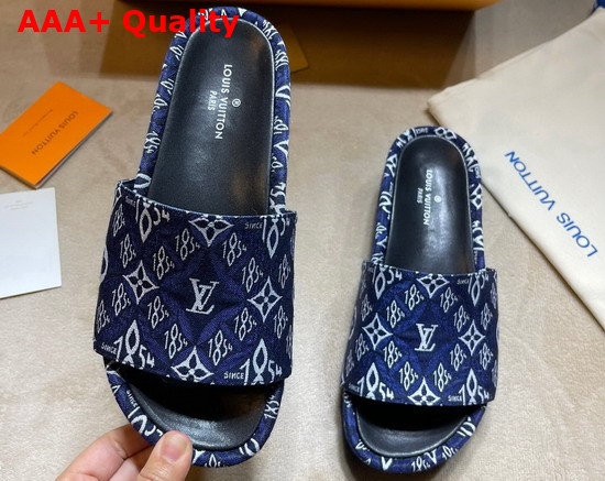 Louis Vuitton Since 1854 Jumbo Platform Mule in Blue Jacquard Textile 1A8KM6 Replica