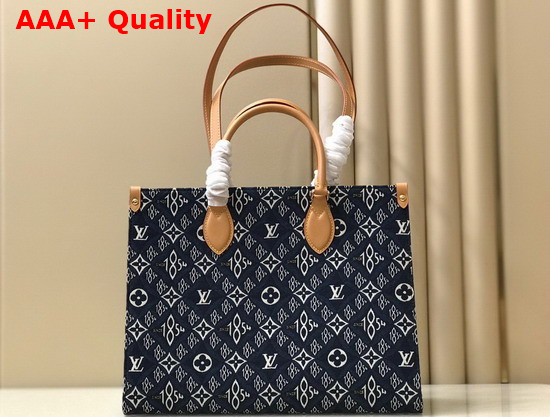 Louis Vuitton Since 1854 Onthego MM Tote Bag in Blue Jacquard Since 1854 Textile Replica