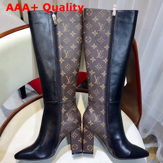 Louis Vuitton Skyline High Boot Black Calf Leather and Monogram Canvas Replica