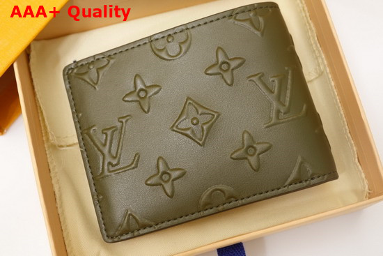 Louis Vuitton Slender Wallet Khaki Monogram Seal Cowhide Leather M80520 Replica