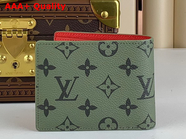 Louis Vuitton Slender Wallet in Khaki Green and Vermillion Red Monogram Coated Canvas Replica