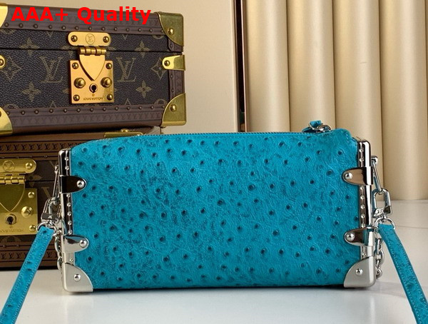 Louis Vuitton Slim Trunk in Peacock Blue Ostrich Effect Calf Leather Replica