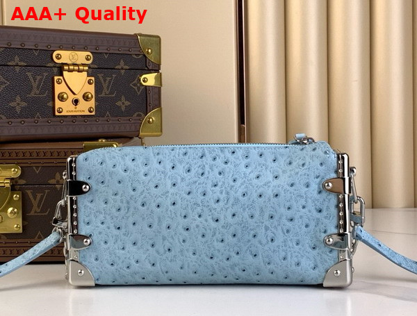 Louis Vuitton Slim Trunk in Sky Blue Ostrich Effect Calf Leather Replica