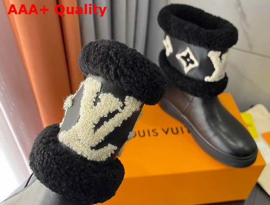 Louis Vuitton Snowdrop Flat Ankle Boot in Black Calf Leather and Shearling Replica