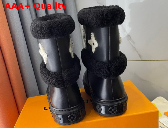 Louis Vuitton Snowdrop Flat Ankle Boot in Black Calf Leather and Shearling Replica