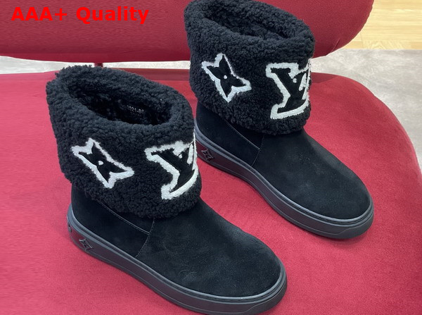 Louis Vuitton Snowdrop Flat Ankle Boot in Black Suede Calf Leather and Shearling 1AACHO Replica