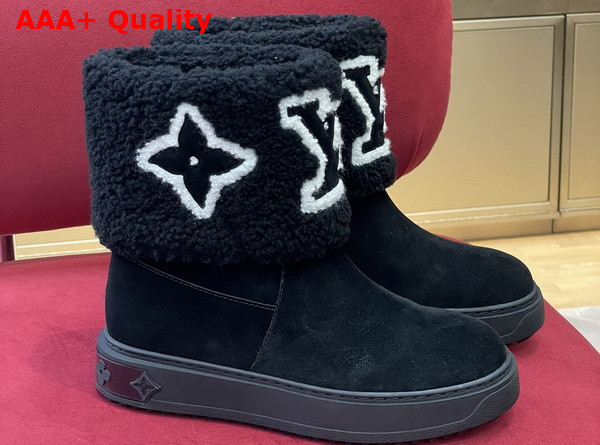 Louis Vuitton Snowdrop Flat Ankle Boot in Black Suede Calf Leather and Shearling 1AACHO Replica