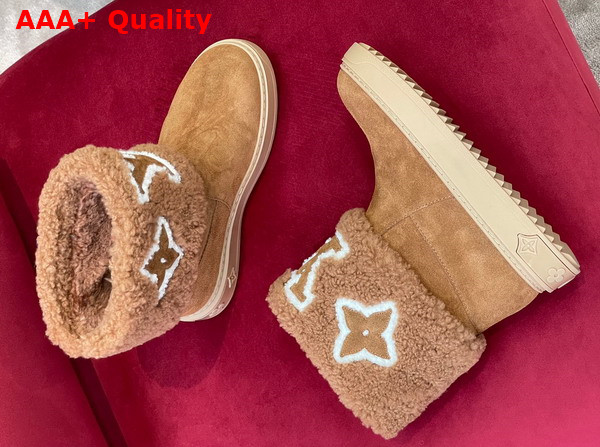 Louis Vuitton Snowdrop Flat Ankle Boot in Cognac Brown Suede Calf Leather and Shearling 1AACII Replica