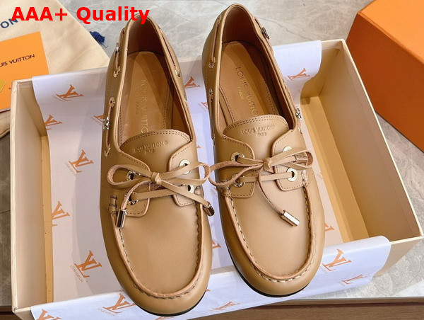 Louis Vuitton Soho Flat Boat Shoe Marron Plain Calf Leather 1AGWCF Replica