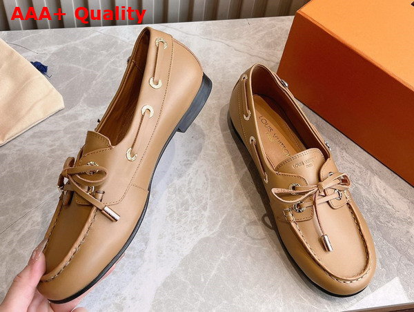 Louis Vuitton Soho Flat Boat Shoe Marron Plain Calf Leather 1AGWCF Replica