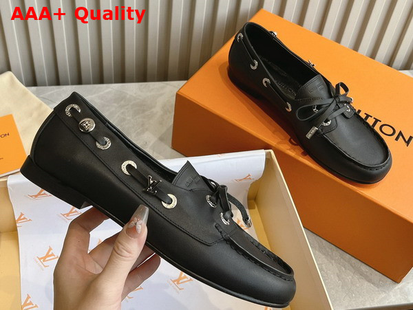 Louis Vuitton Soho Flat Boat Shoe Noir Plain Calf Leather 1AGWBD Replica