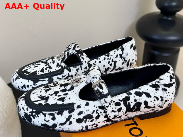Louis Vuitton Soho Mary Jane Flat Loafer Black and White Hair Calf Leather 1AIERC Replica