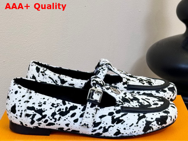 Louis Vuitton Soho Mary Jane Flat Loafer Black and White Hair Calf Leather 1AIERC Replica