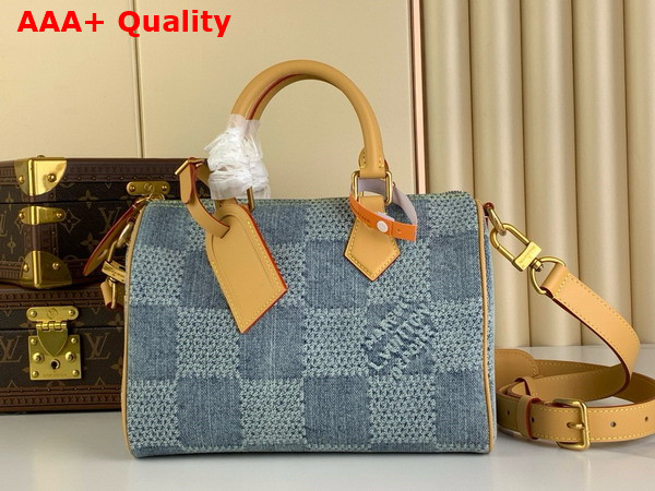 Louis Vuitton Speedy 25 Bandouliere Bag in Blue Damier Denim 3D Cotton Canvas N40700 Replica