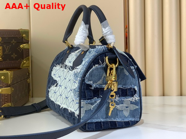 Louis Vuitton Speedy 25 Bandouliere City Bag in Blue Denim with a Patchwork Feel M15276 Replica