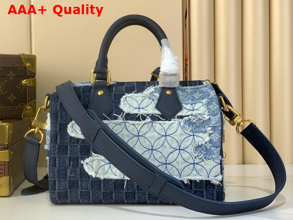Louis Vuitton Speedy 25 Bandouliere City Bag in Blue Denim with a Patchwork Feel M15276 Replica