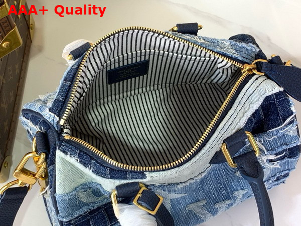 Louis Vuitton Speedy 25 Bandouliere City Bag in Blue Denim with a Patchwork Feel M15276 Replica